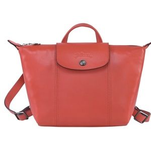 Longchamp Le Pliage Cuir Leather Backpack Terracotta